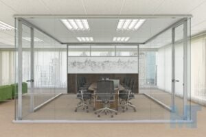Roll Of Glass Walls In Corporate Building Interior