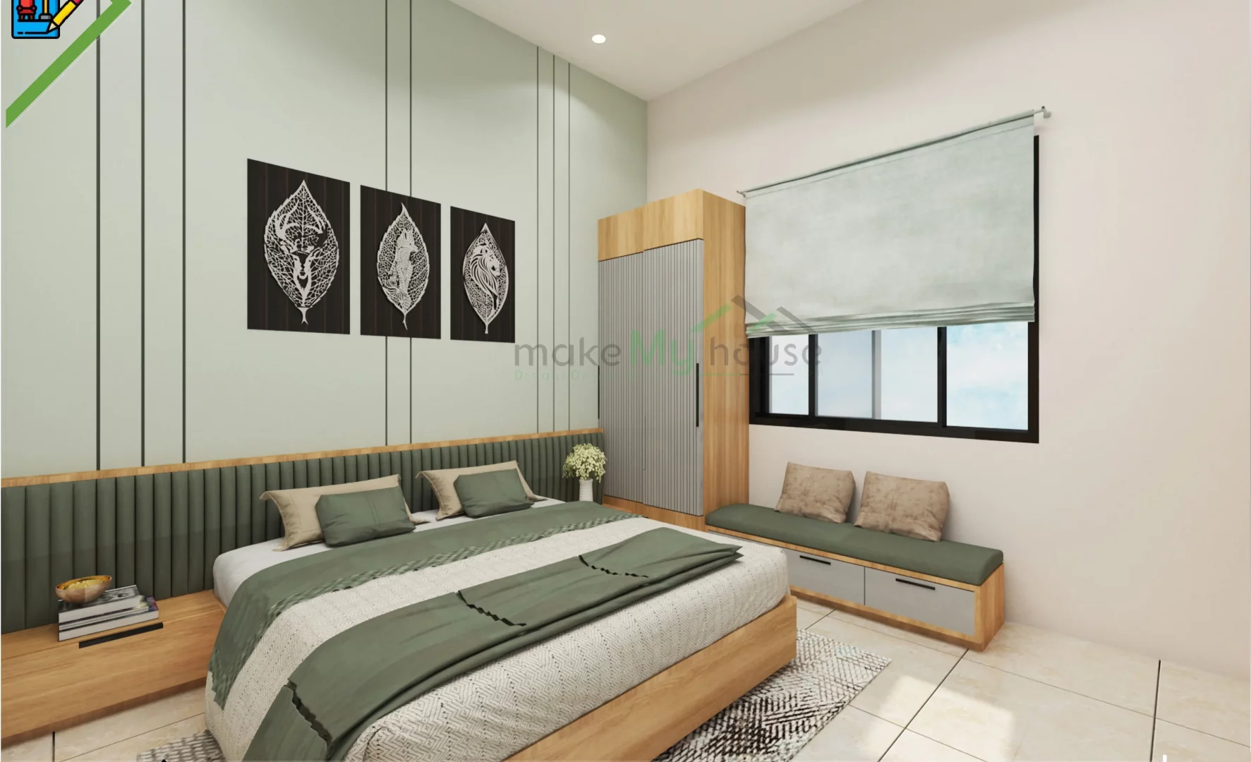 Pastel green is a light and delicate shade of green that has a calming and soothing effect on the eyes. It is often associated with nature, growth, and renewal, making it an ideal choice for creating a serene and harmonious environment in interior design.