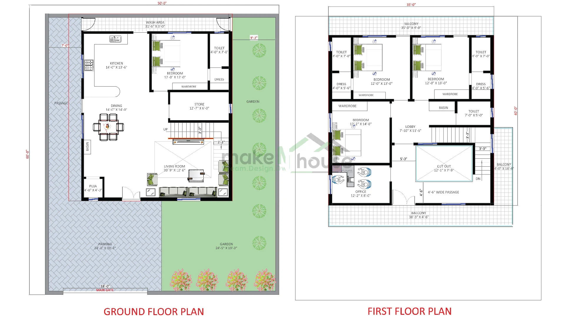 35x40 readymade floor plan