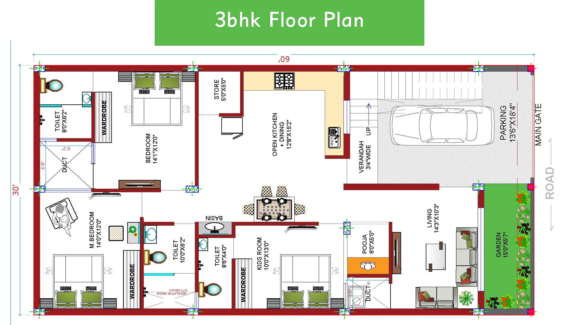 three bedroom house plan