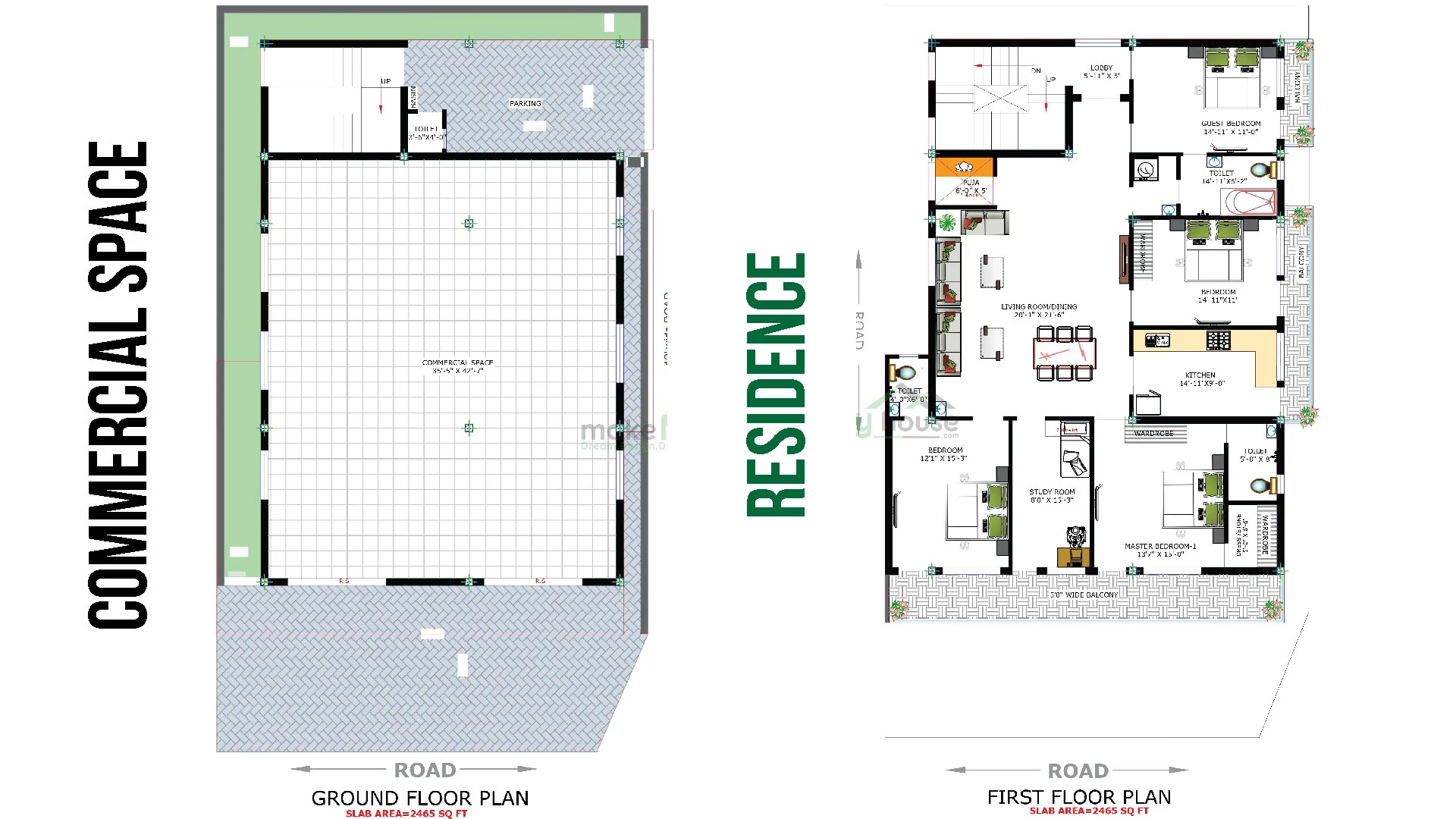 4bhk house plan with commercial space