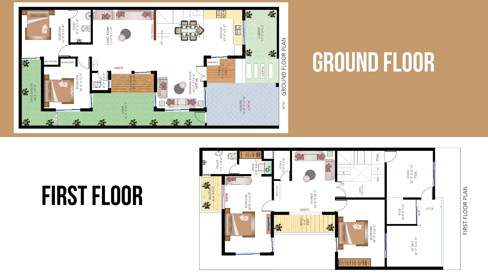 double storey 4bhk readymade floor plan