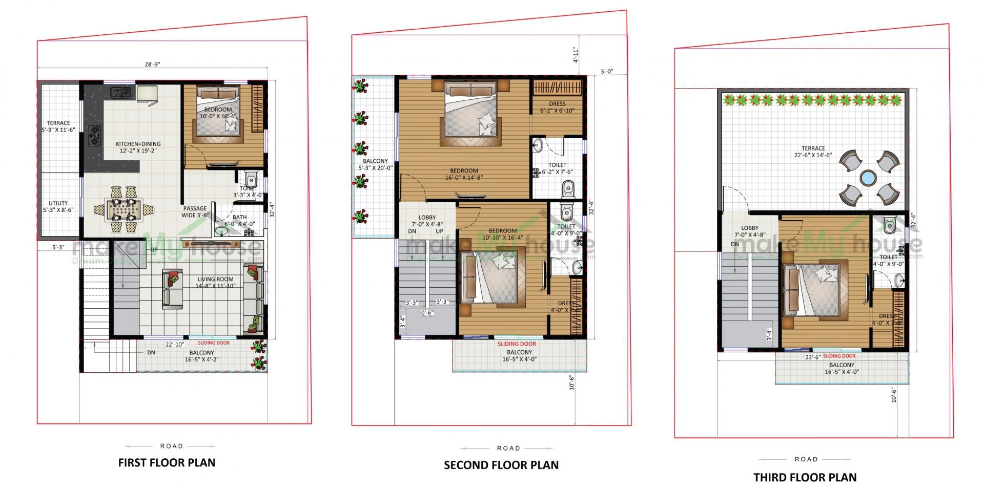 triplex house plan 