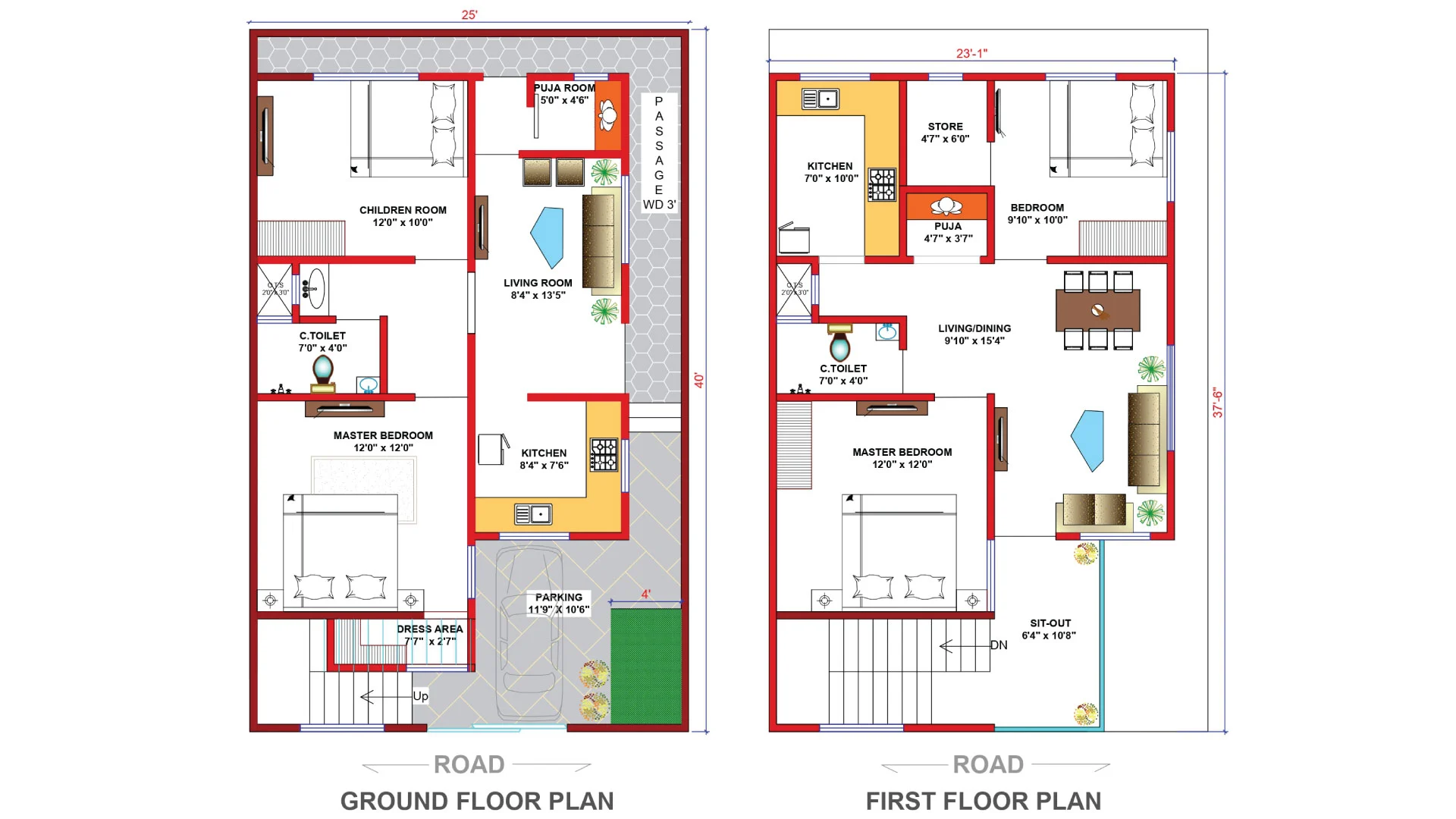 4 Bedroom 20x30 Floor House Plans