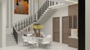 A staircase now acts as a central design element
