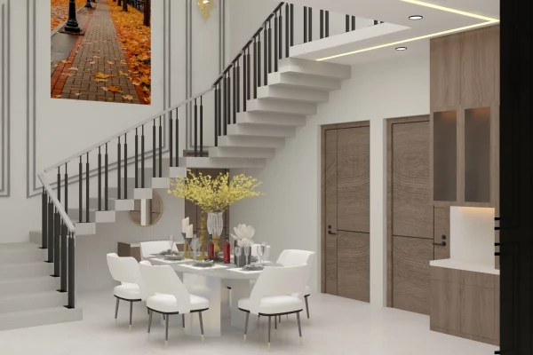 A staircase now acts as a central design element