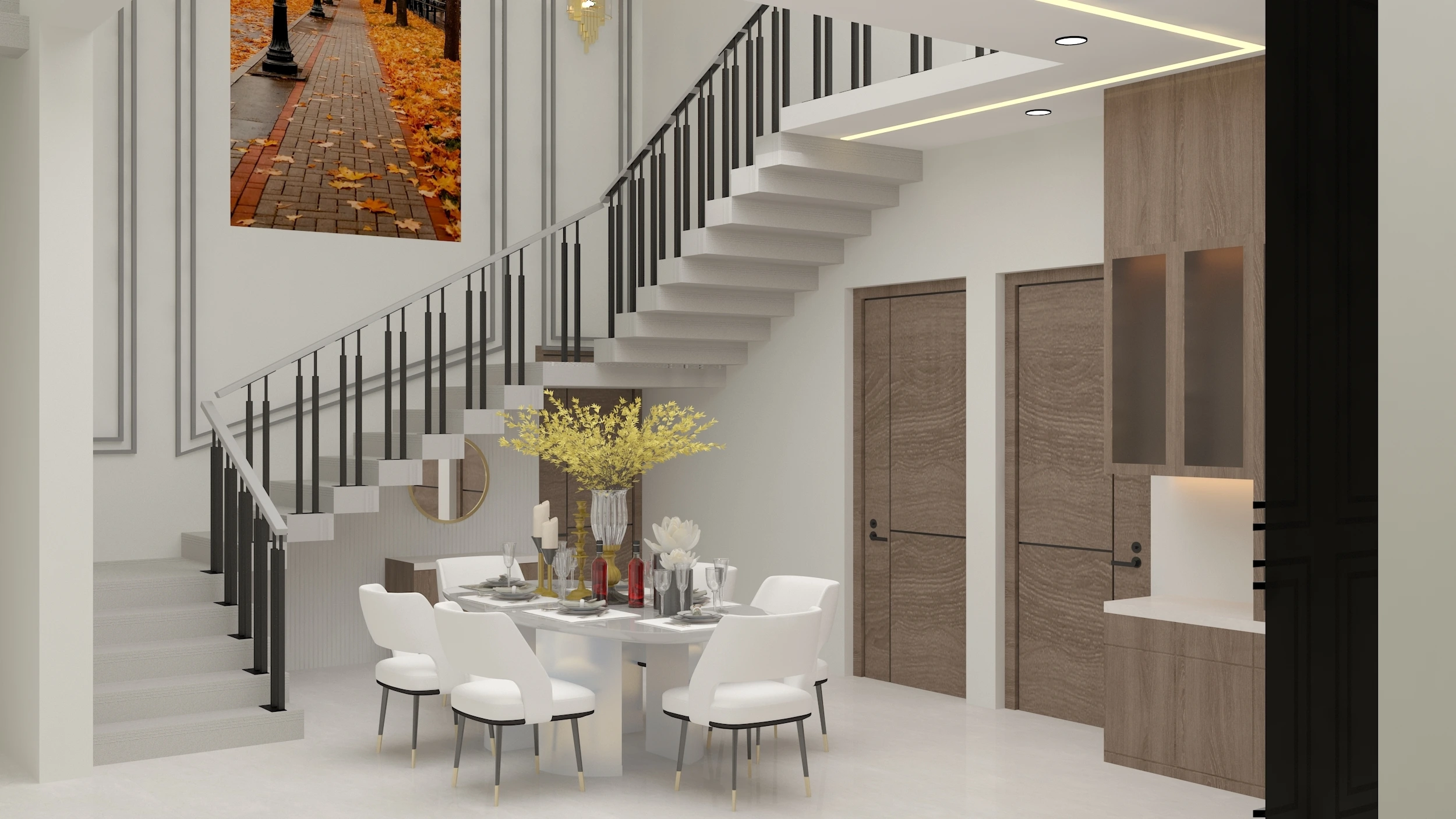 A staircase now acts as a central design element