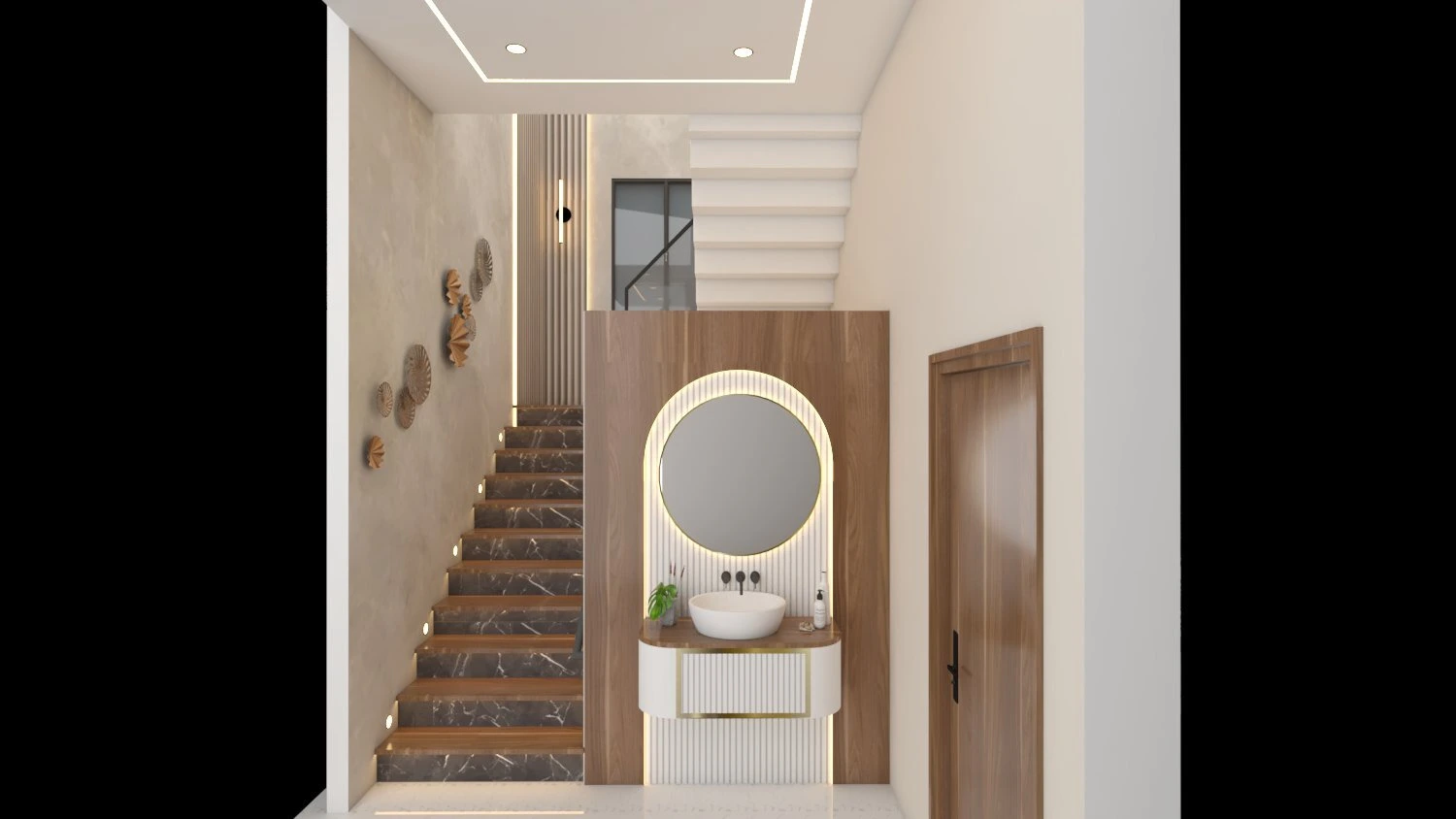A staircase now acts as a central design element