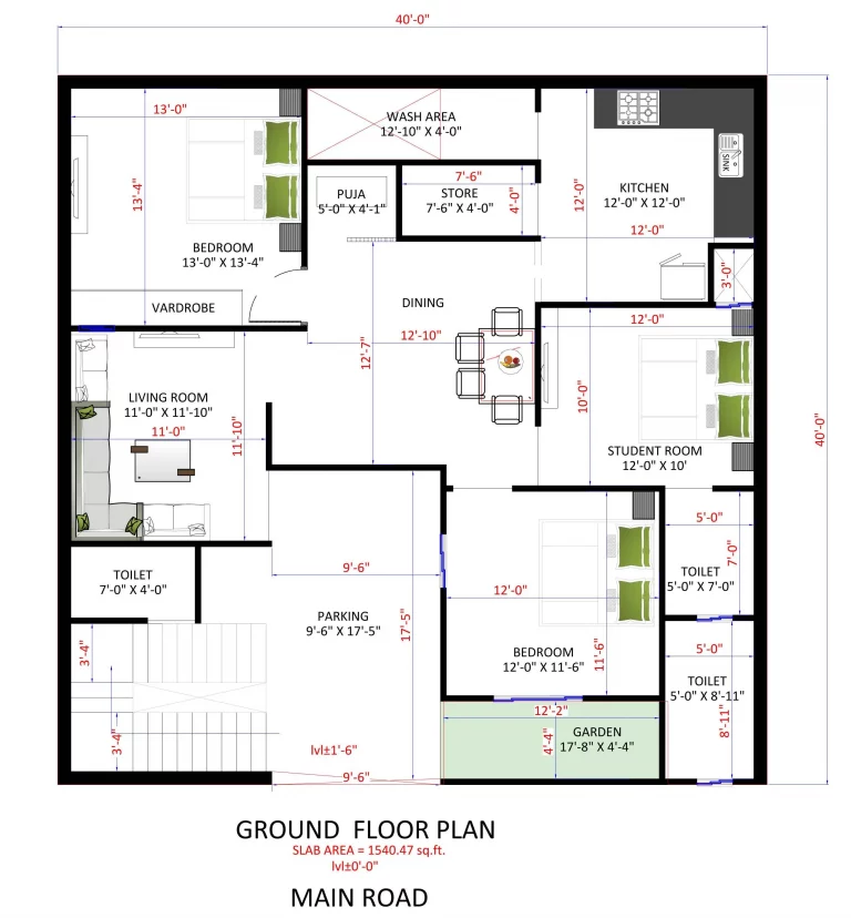 40×40 House Plans with Modern Elevation & Layout