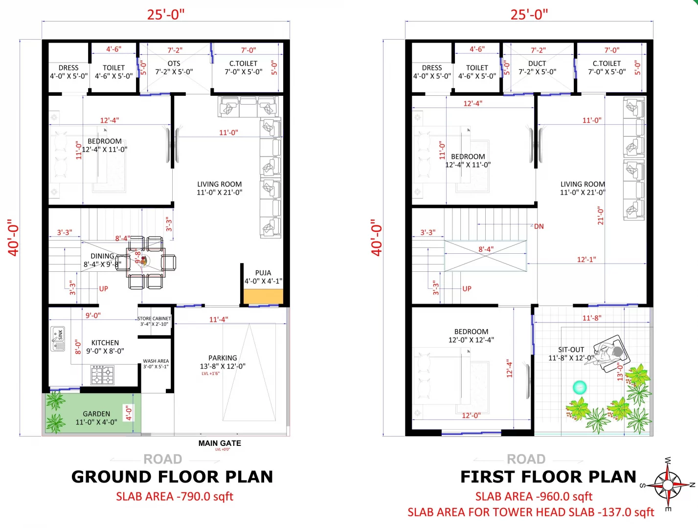 East-Facing 25x40 House Plan